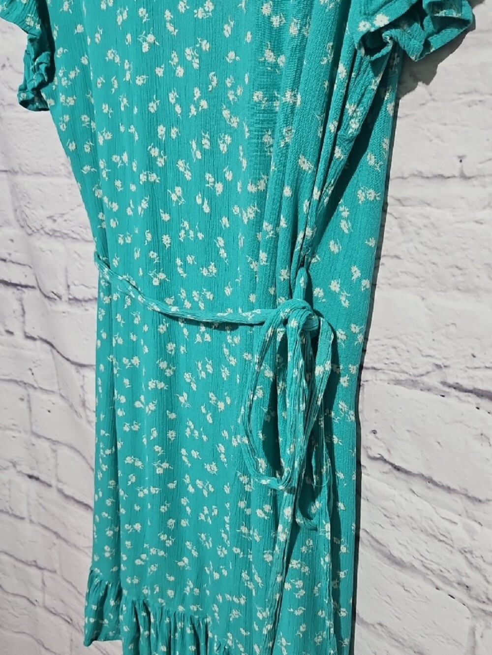 Billabong Teal Floral Wrap Dress with Ruffle Trim - Picture 7 of 7